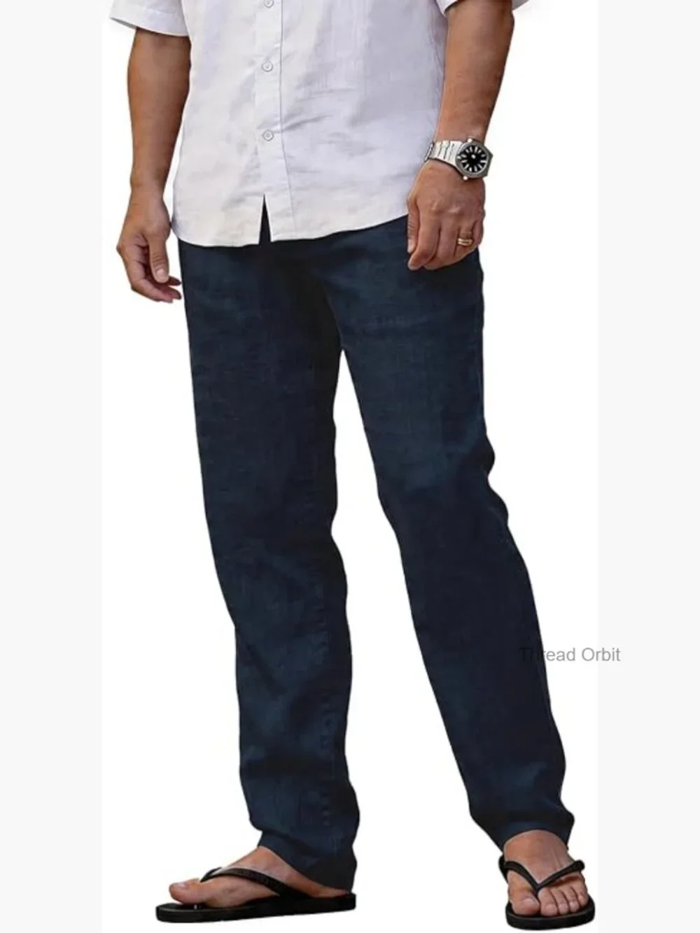 Casual Linen Blend Pants Elastic Waist Loose Fit Summer Beach Trousers